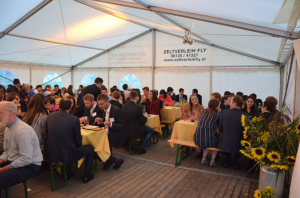 Barbecue dinner in the party tent